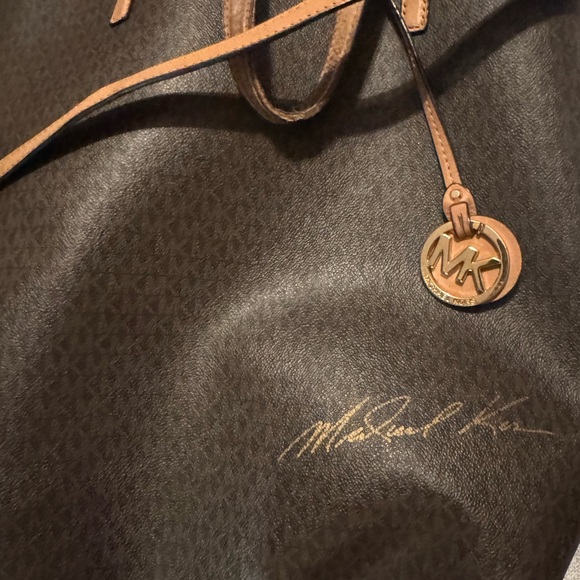 Michael Kors Brown Leather Tote with Gold Medallion - Picture 2 of 7